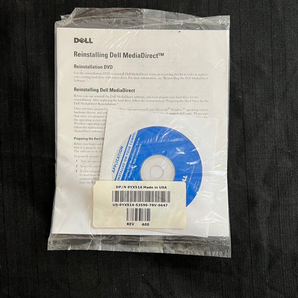 Dell MediaDirect 3.3 Reinstallation DVD Inspiron 1520‎ 0YX514 REV A00 New Sealed